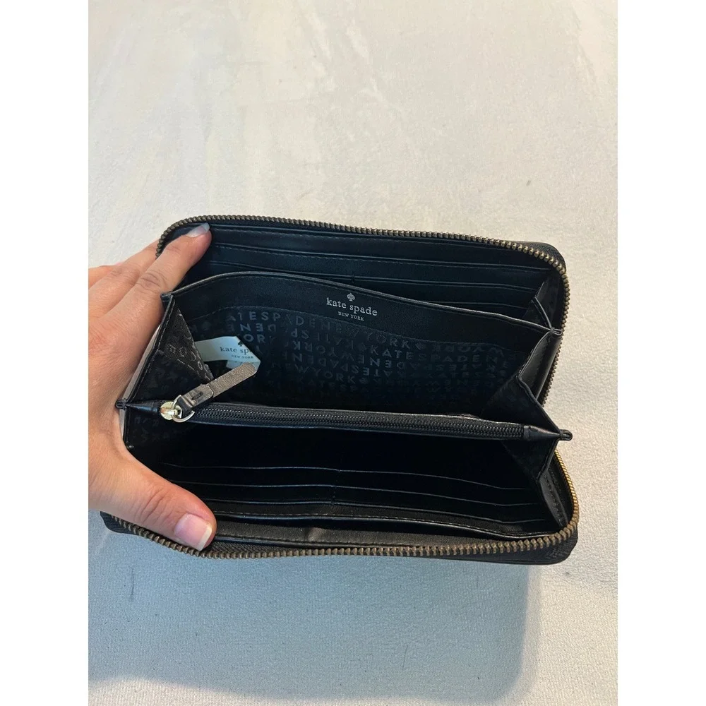 Kate Spade Black Leather Studded Zip Around Wallet Long Continental Clutch - Picture 4 of 14